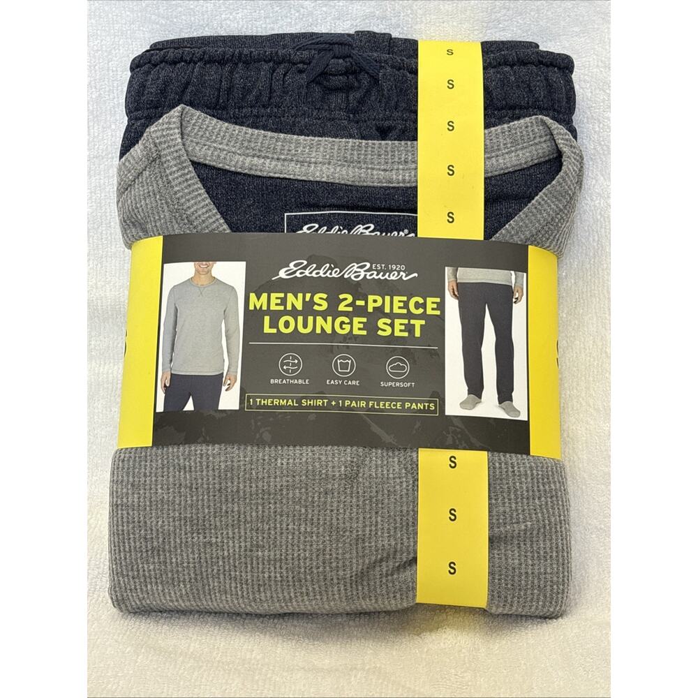 Eddie Bauer Gray 2-piece Lounge Set Thermal Shirt & Fleece Pants Size Small